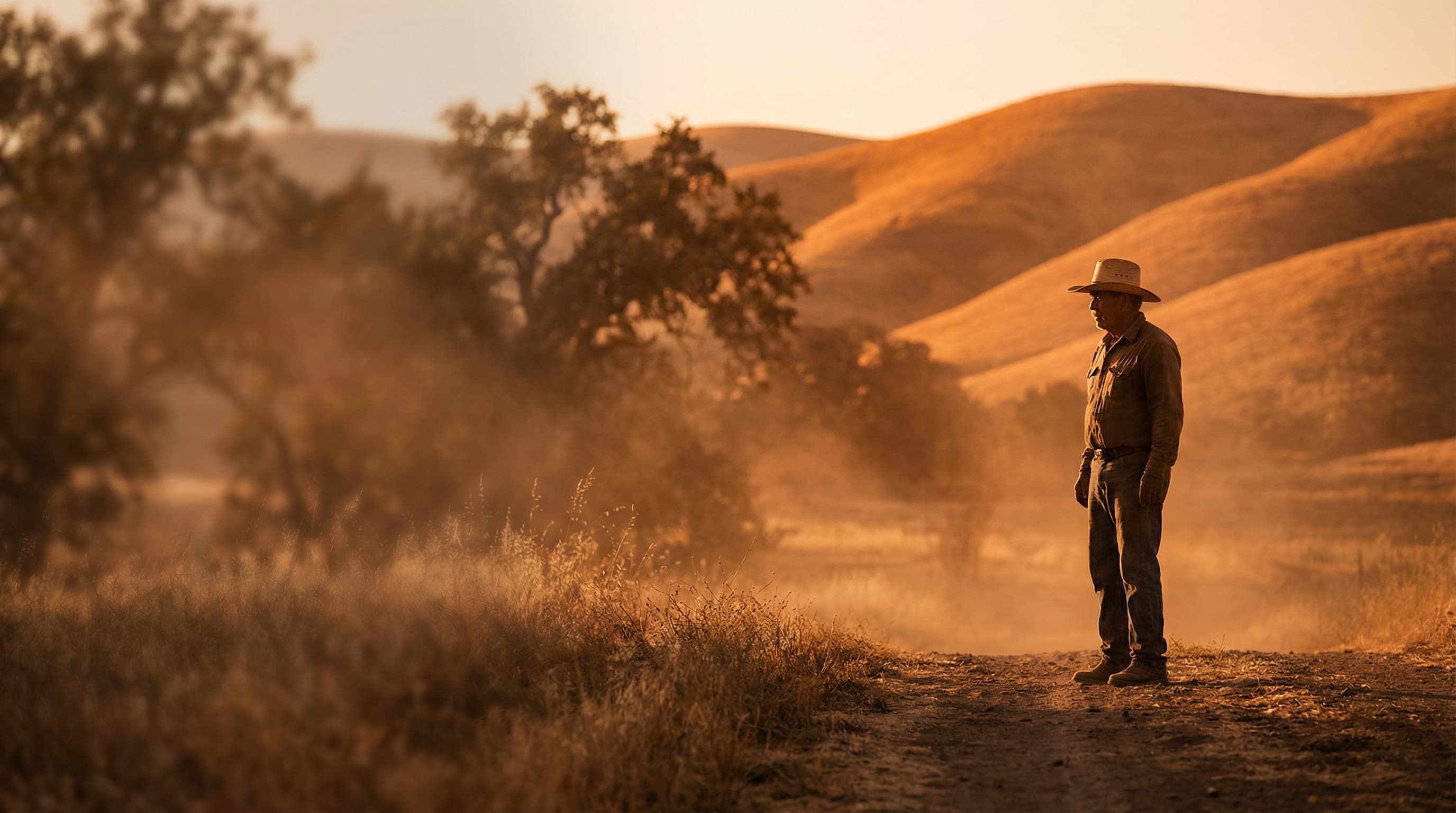 Paisano rancho al atardecer en las colinas de California